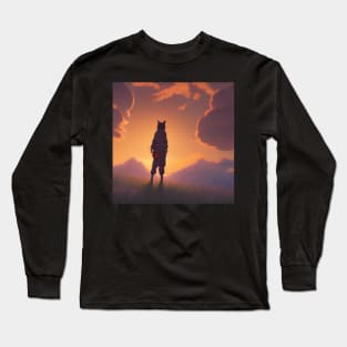 Samurai kitty staring at the sunrise Long Sleeve T-Shirt